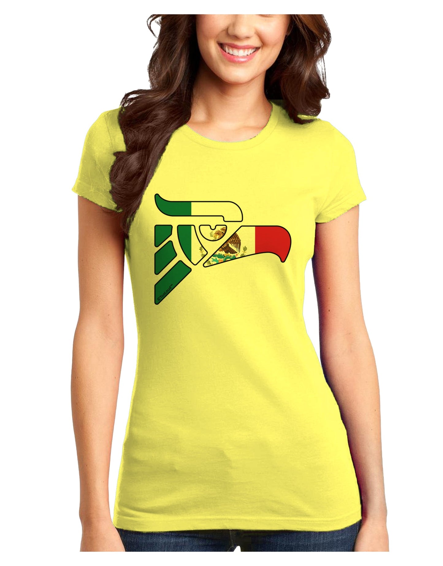 Hecho en Mexico Eagle Symbol - Mexican Flag Juniors T-Shirt by TooLoud-Womens Juniors T-Shirt-TooLoud-Yellow-Juniors Fitted X-Small-Davson Sales