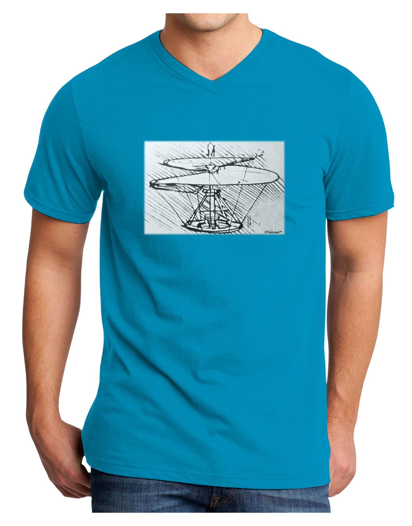 Helicopter Sketch Adult Dark V-Neck T-Shirt-Mens V-Neck T-Shirt-TooLoud-Turquoise-Small-Davson Sales