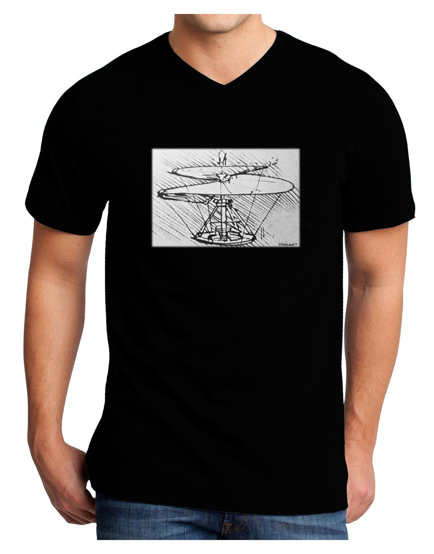 Helicopter Sketch Adult Dark V-Neck T-Shirt-Mens V-Neck T-Shirt-TooLoud-Black-Small-Davson Sales