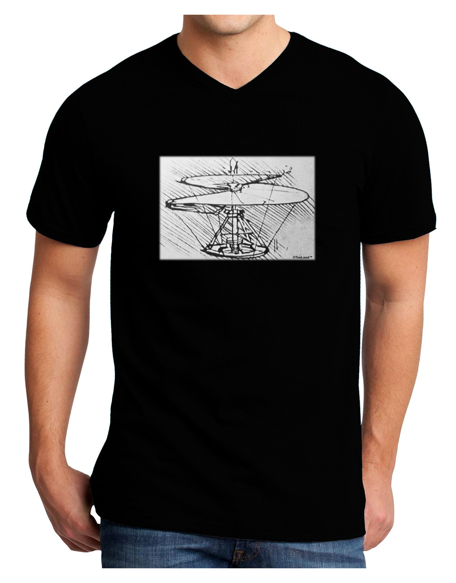 Helicopter Sketch Adult Dark V-Neck T-Shirt-Mens V-Neck T-Shirt-TooLoud-Black-Small-Davson Sales