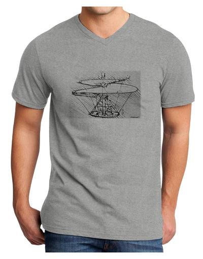 Helicopter Sketch Adult V-Neck T-shirt-Mens V-Neck T-Shirt-TooLoud-HeatherGray-Small-Davson Sales