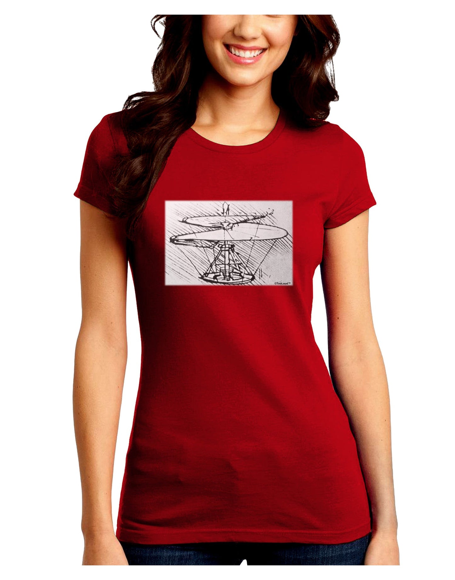 Helicopter Sketch Juniors Petite Crew Dark T-Shirt-T-Shirts Juniors Tops-TooLoud-Red-Juniors Fitted Small-Davson Sales