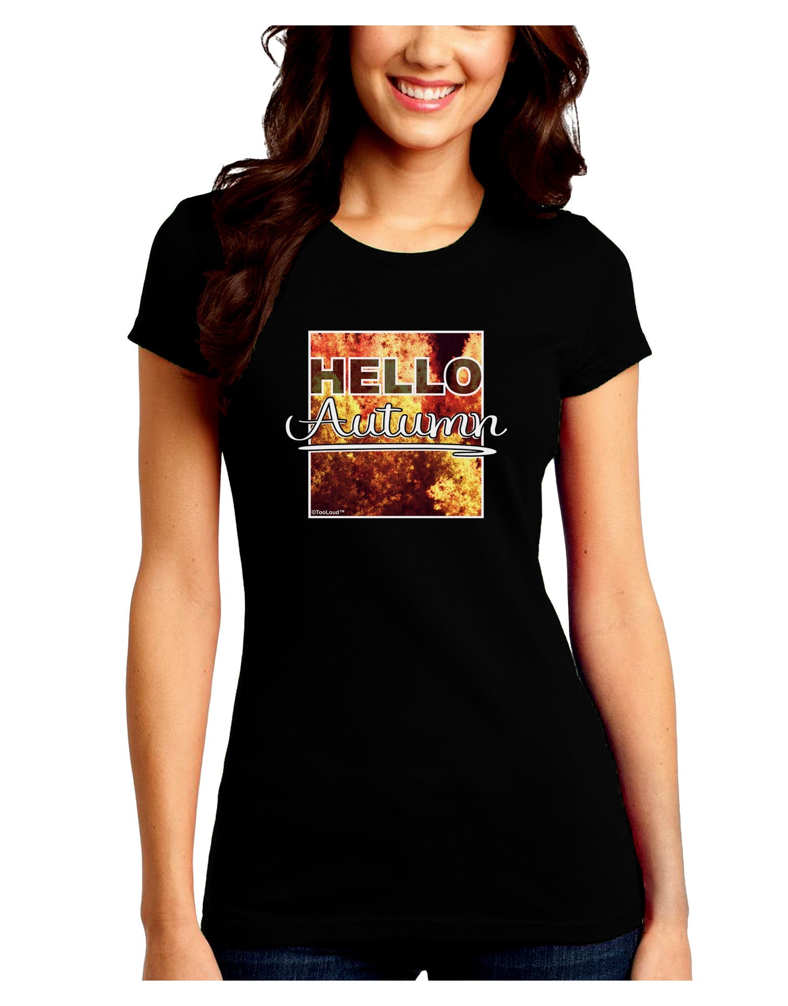 Hello Autumn Juniors Petite Crew Dark T-Shirt-T-Shirts Juniors Tops-TooLoud-Black-Juniors Fitted Small-Davson Sales