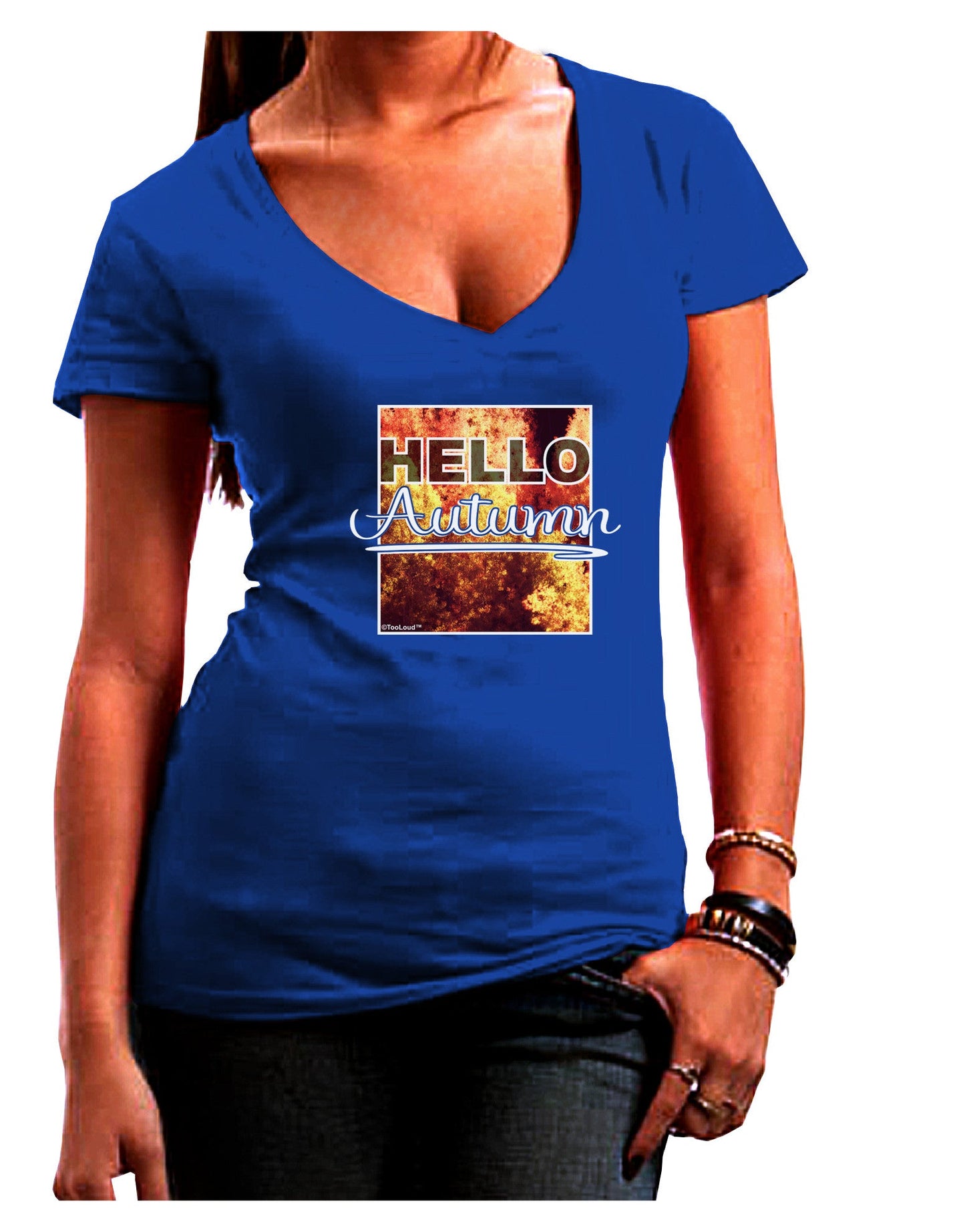 Hello Autumn Womens V-Neck Dark T-Shirt-Womens V-Neck T-Shirts-TooLoud-Royal-Blue-Juniors Fitted Small-Davson Sales