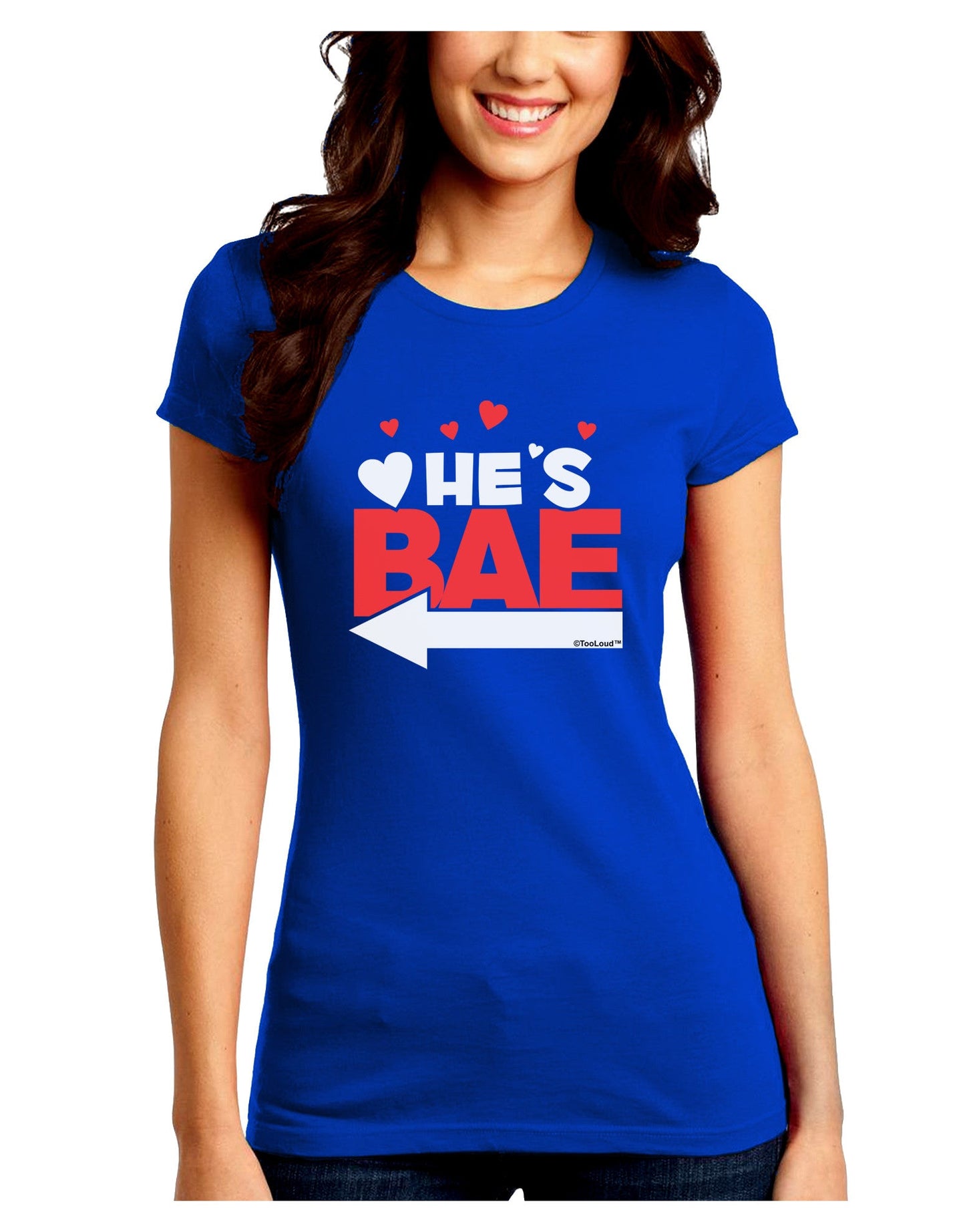 He's BAE - Left Arrow Juniors Petite Crew Dark T-Shirt-T-Shirts Juniors Tops-TooLoud-Royal-Blue-Juniors Fitted Small-Davson Sales