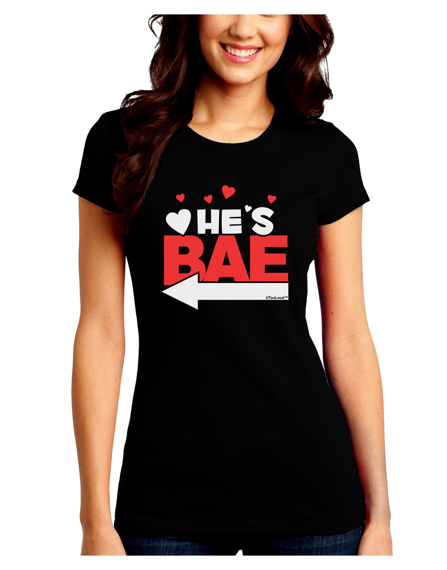He's BAE - Left Arrow Juniors Petite Crew Dark T-Shirt-T-Shirts Juniors Tops-TooLoud-Black-Juniors Fitted Small-Davson Sales