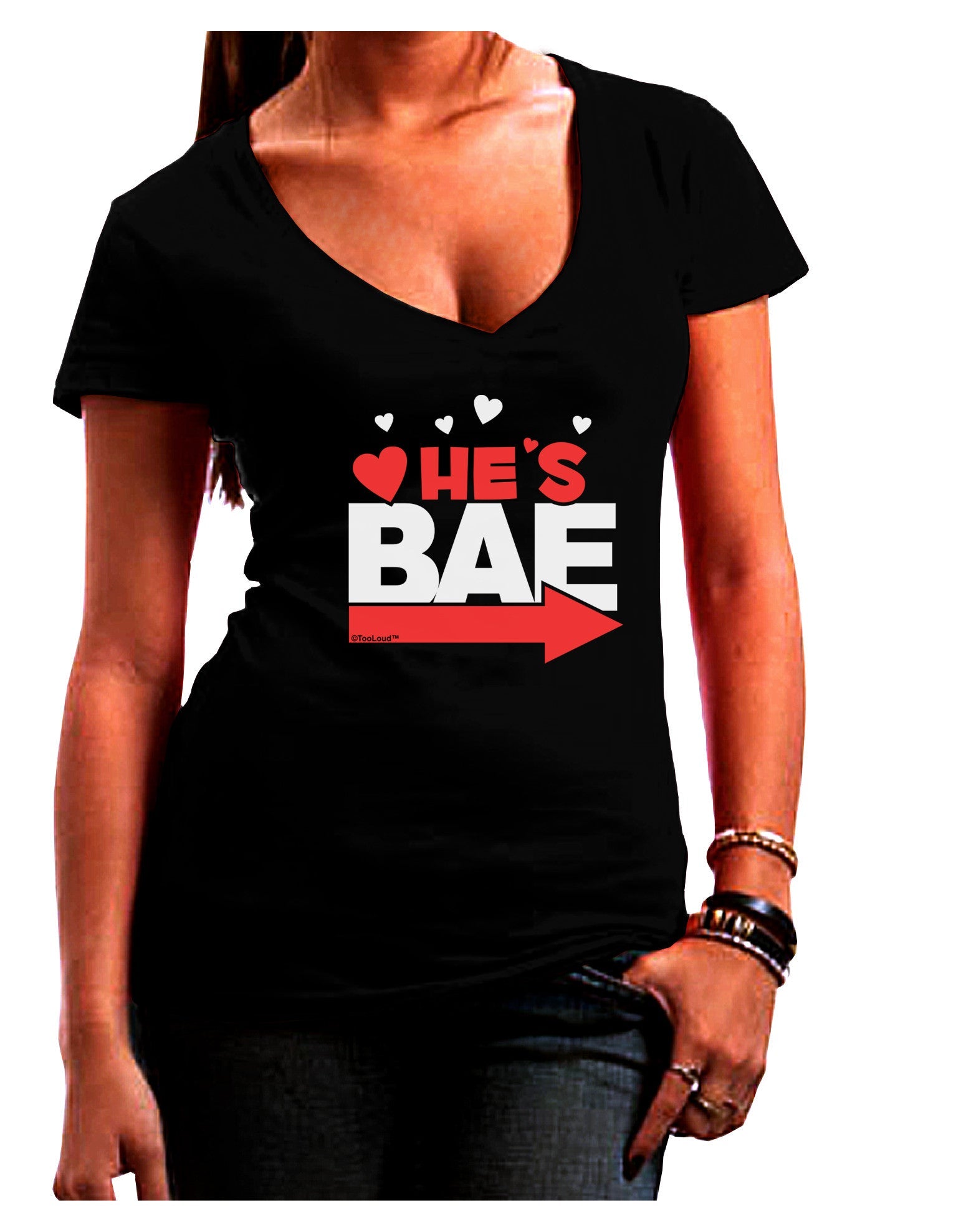 He's BAE - Right Arrow Womens V-Neck Dark T-Shirt-Womens V-Neck T-Shirts-TooLoud-Black-Juniors Fitted Small-Davson Sales