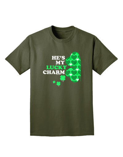 He's My Lucky Charm - Left Adult Dark T-Shirt-Mens T-Shirt-TooLoud-Military-Green-Small-Davson Sales