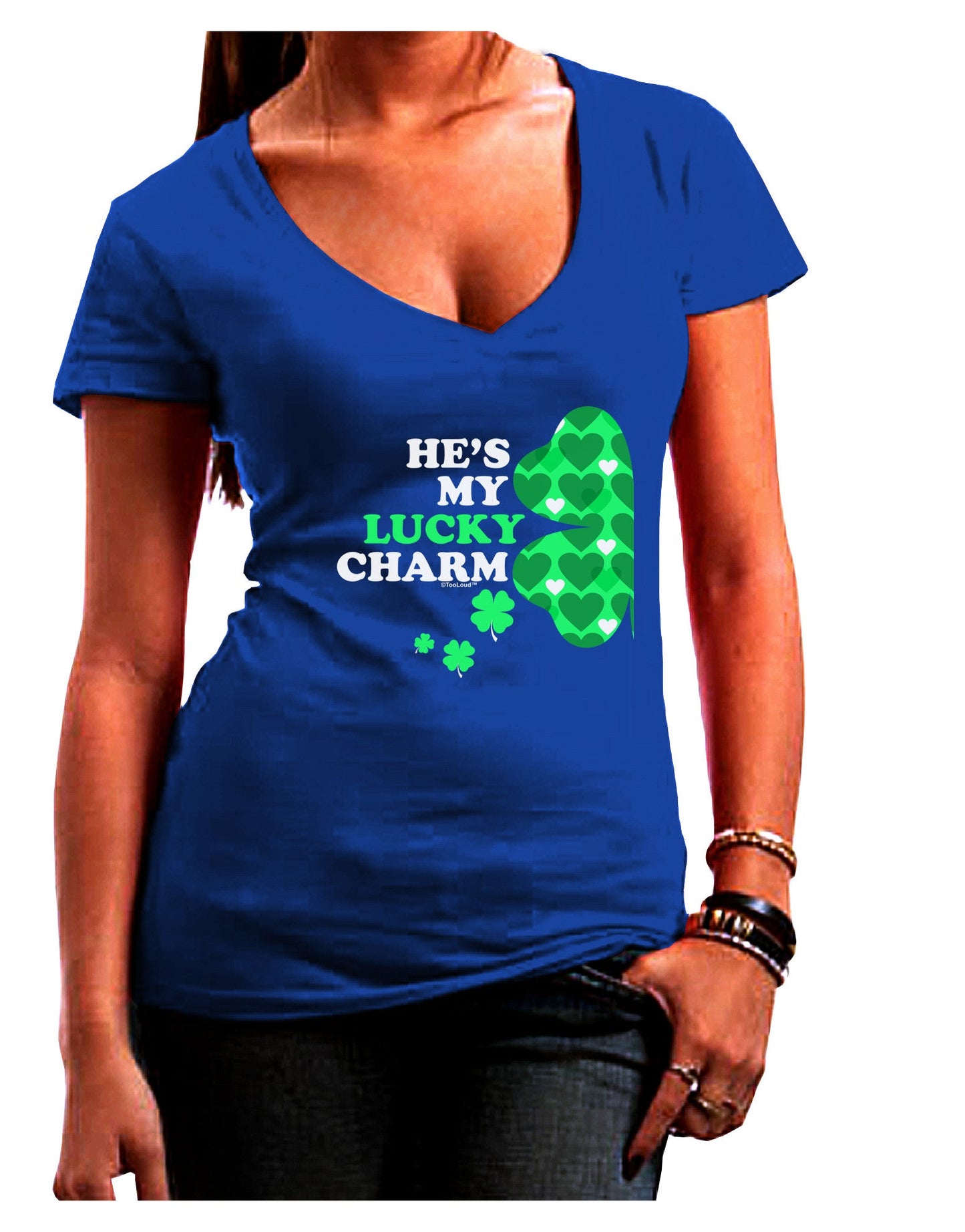 He's My Lucky Charm - Left Womens V-Neck Dark T-Shirt-Womens V-Neck T-Shirts-TooLoud-Royal-Blue-Juniors Fitted Small-Davson Sales