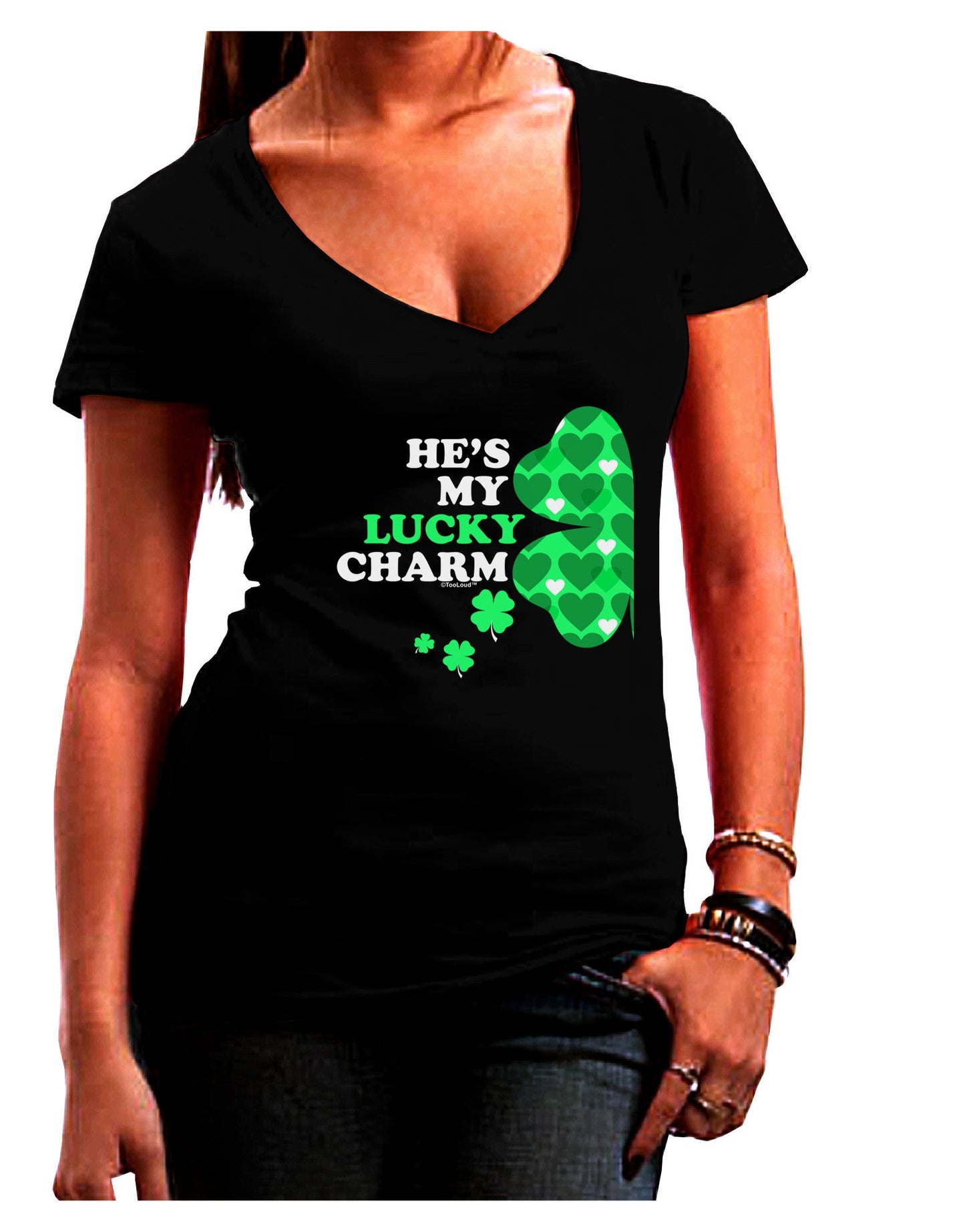 He's My Lucky Charm - Left Womens V-Neck Dark T-Shirt-Womens V-Neck T-Shirts-TooLoud-Black-Juniors Fitted Small-Davson Sales