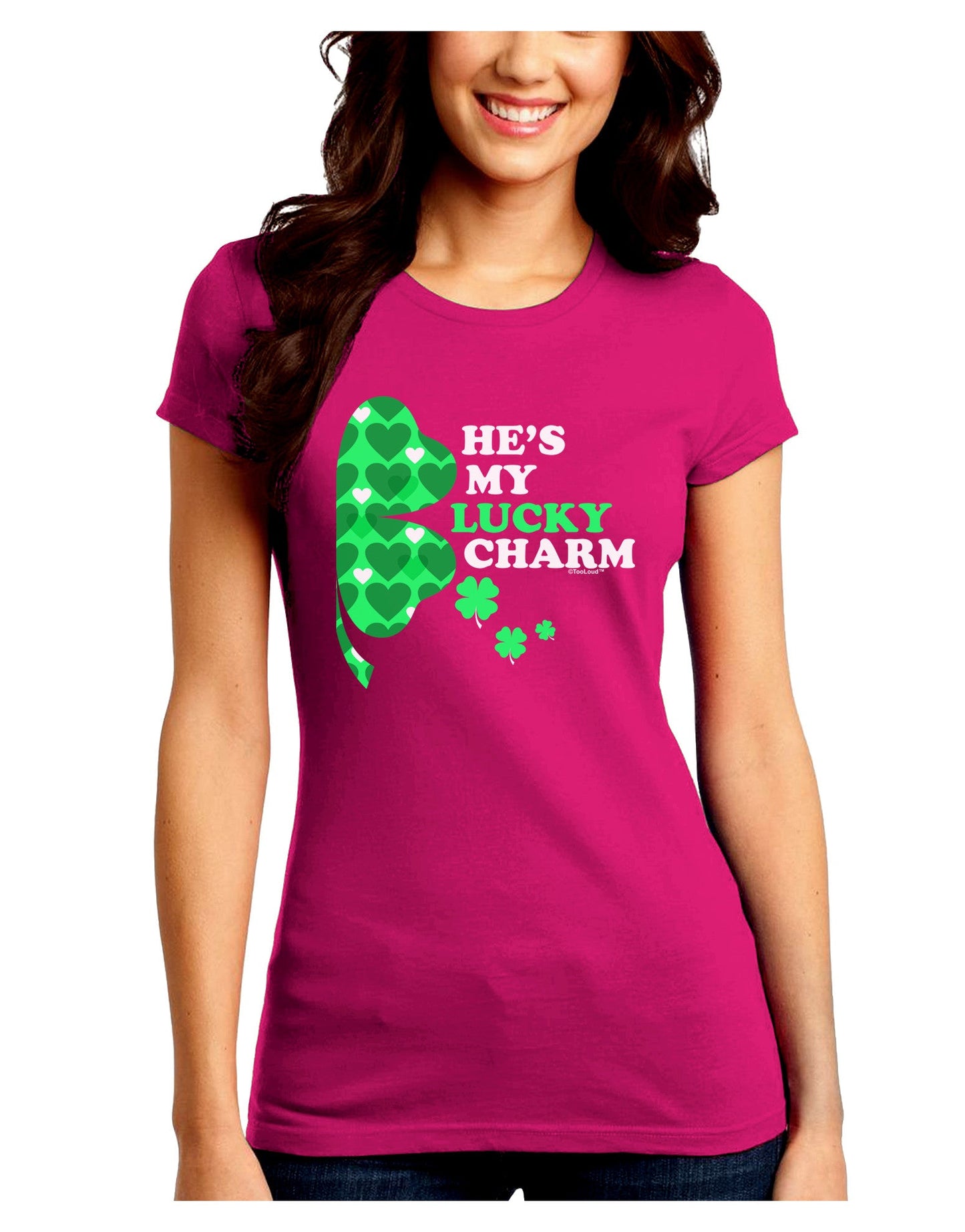 He's My Lucky Charm - Right Juniors Petite Crew Dark T-Shirt-T-Shirts Juniors Tops-TooLoud-Hot-Pink-Juniors Fitted Small-Davson Sales