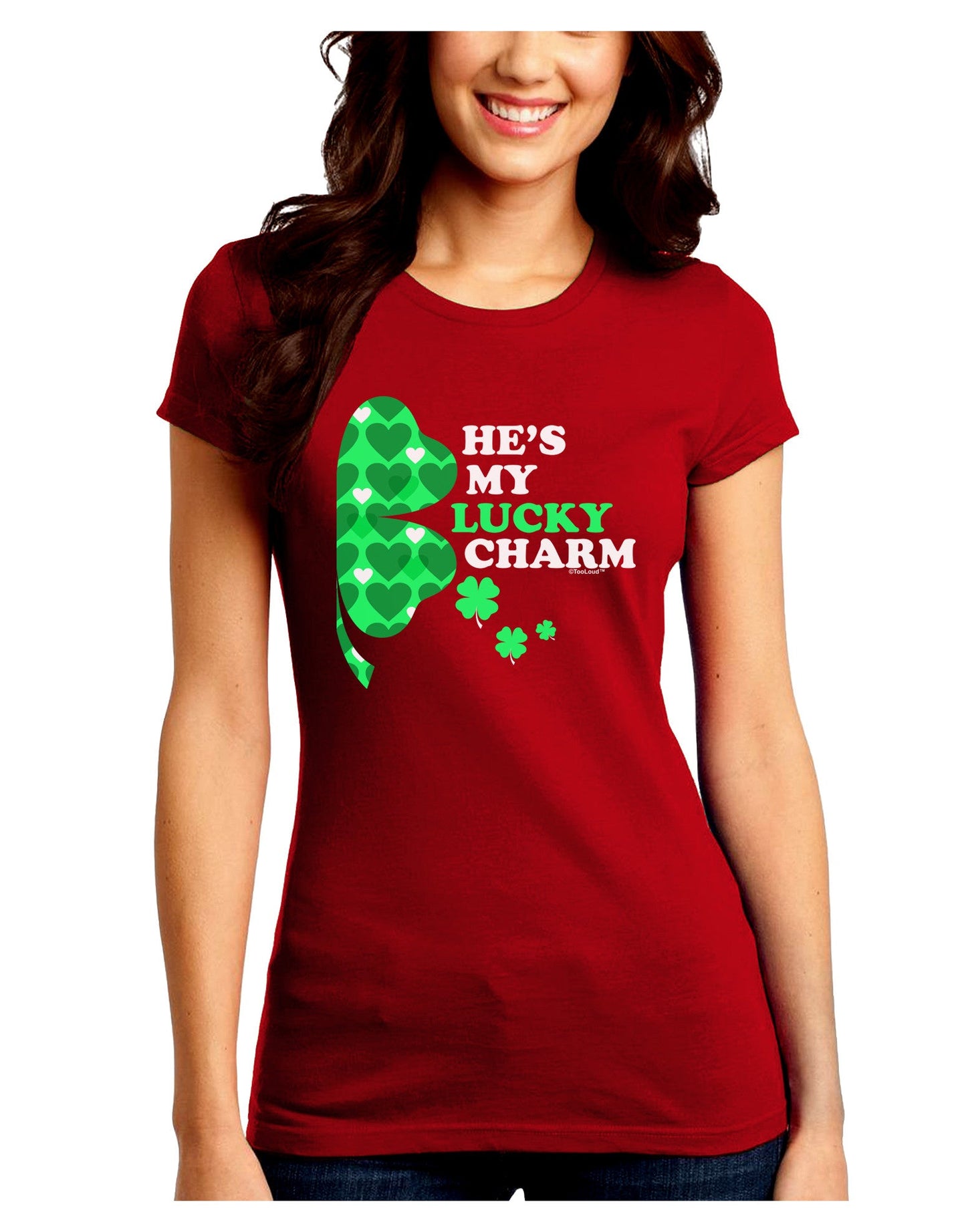 He's My Lucky Charm - Right Juniors Petite Crew Dark T-Shirt-T-Shirts Juniors Tops-TooLoud-Red-Juniors Fitted Small-Davson Sales