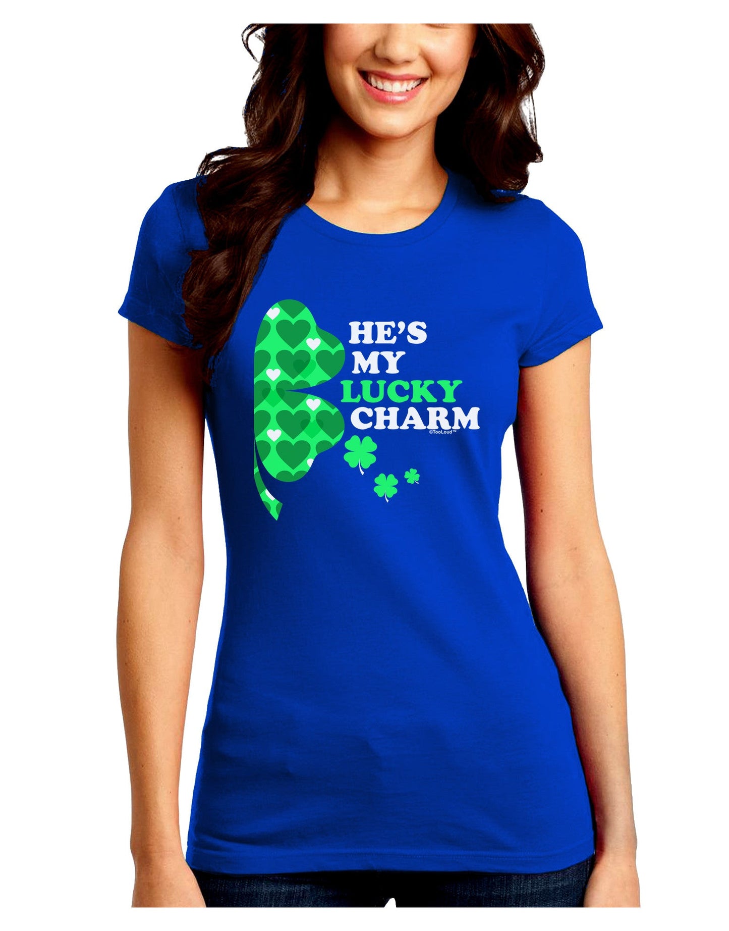 He's My Lucky Charm - Right Juniors Petite Crew Dark T-Shirt-T-Shirts Juniors Tops-TooLoud-Royal-Blue-Juniors Fitted Small-Davson Sales