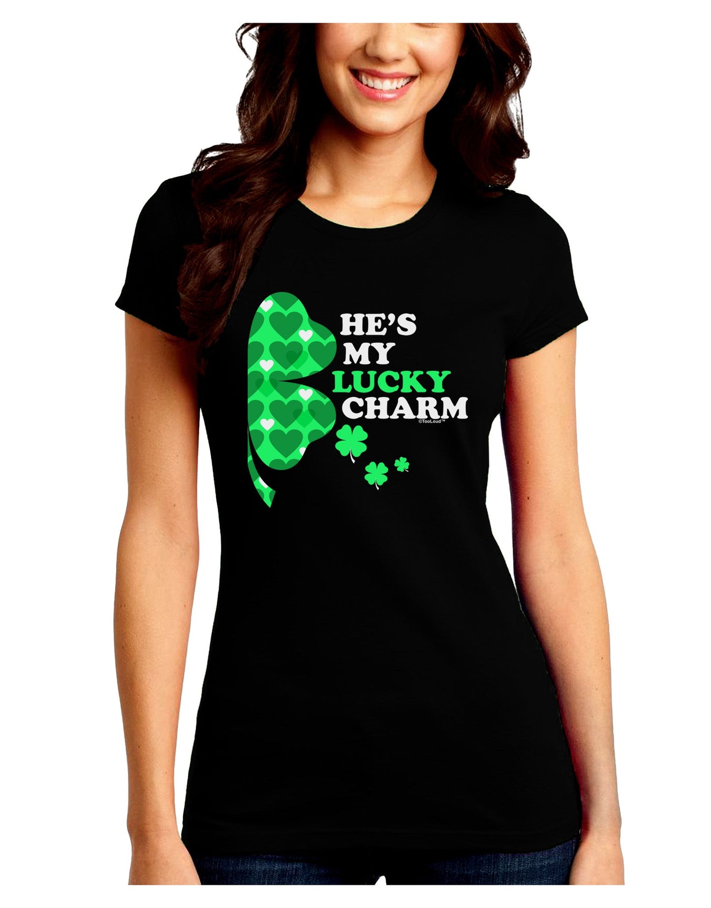 He's My Lucky Charm - Right Juniors Petite Crew Dark T-Shirt-T-Shirts Juniors Tops-TooLoud-Black-Juniors Fitted Small-Davson Sales