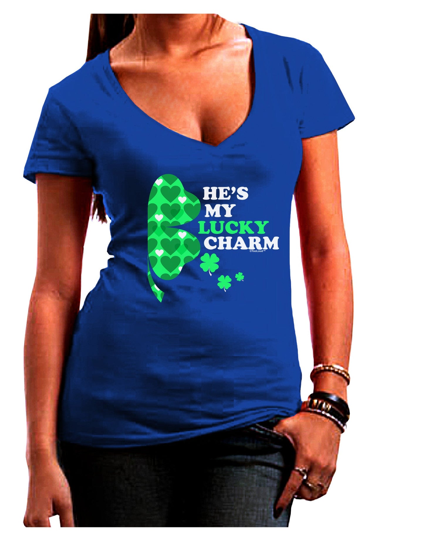 He's My Lucky Charm - Right Womens V-Neck Dark T-Shirt-Womens V-Neck T-Shirts-TooLoud-Royal-Blue-Juniors Fitted Small-Davson Sales
