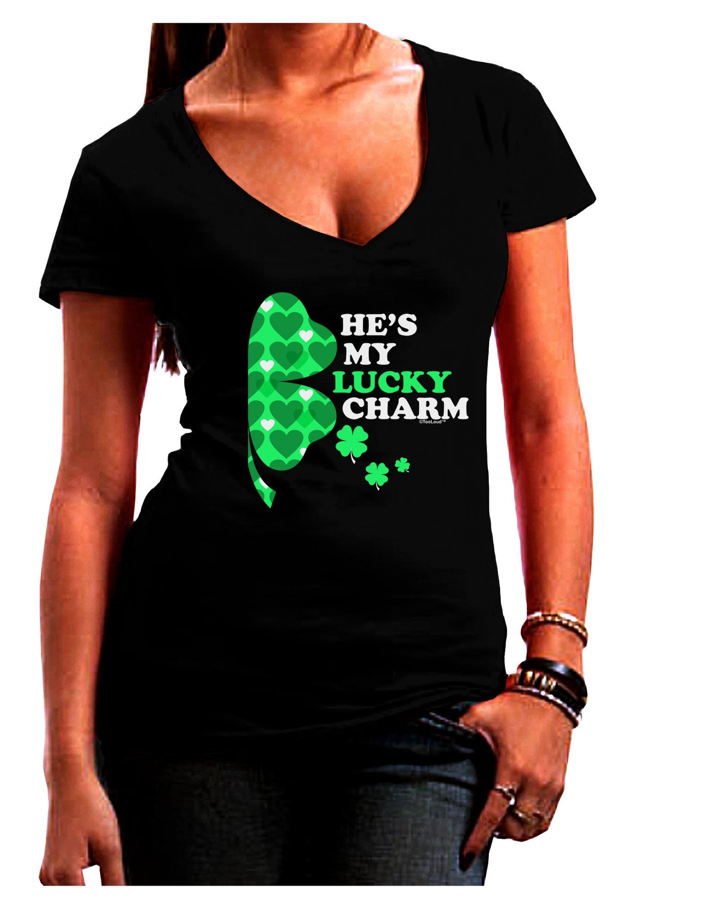 He's My Lucky Charm - Right Womens V-Neck Dark T-Shirt-Womens V-Neck T-Shirts-TooLoud-Black-Juniors Fitted Small-Davson Sales