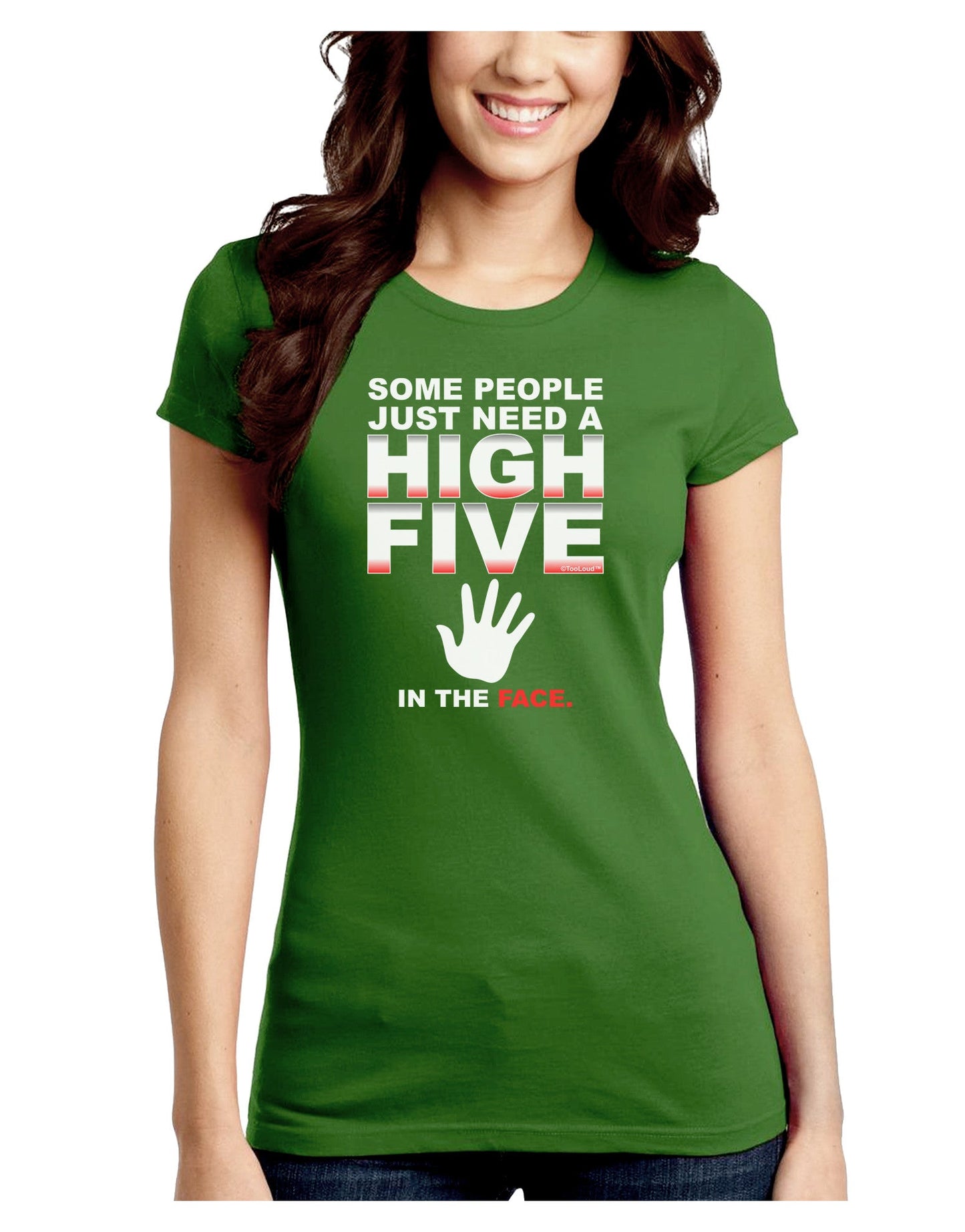 High Five In The Face Juniors Petite Crew Dark T-Shirt-T-Shirts Juniors Tops-TooLoud-Kiwi-Green-Juniors Fitted Small-Davson Sales