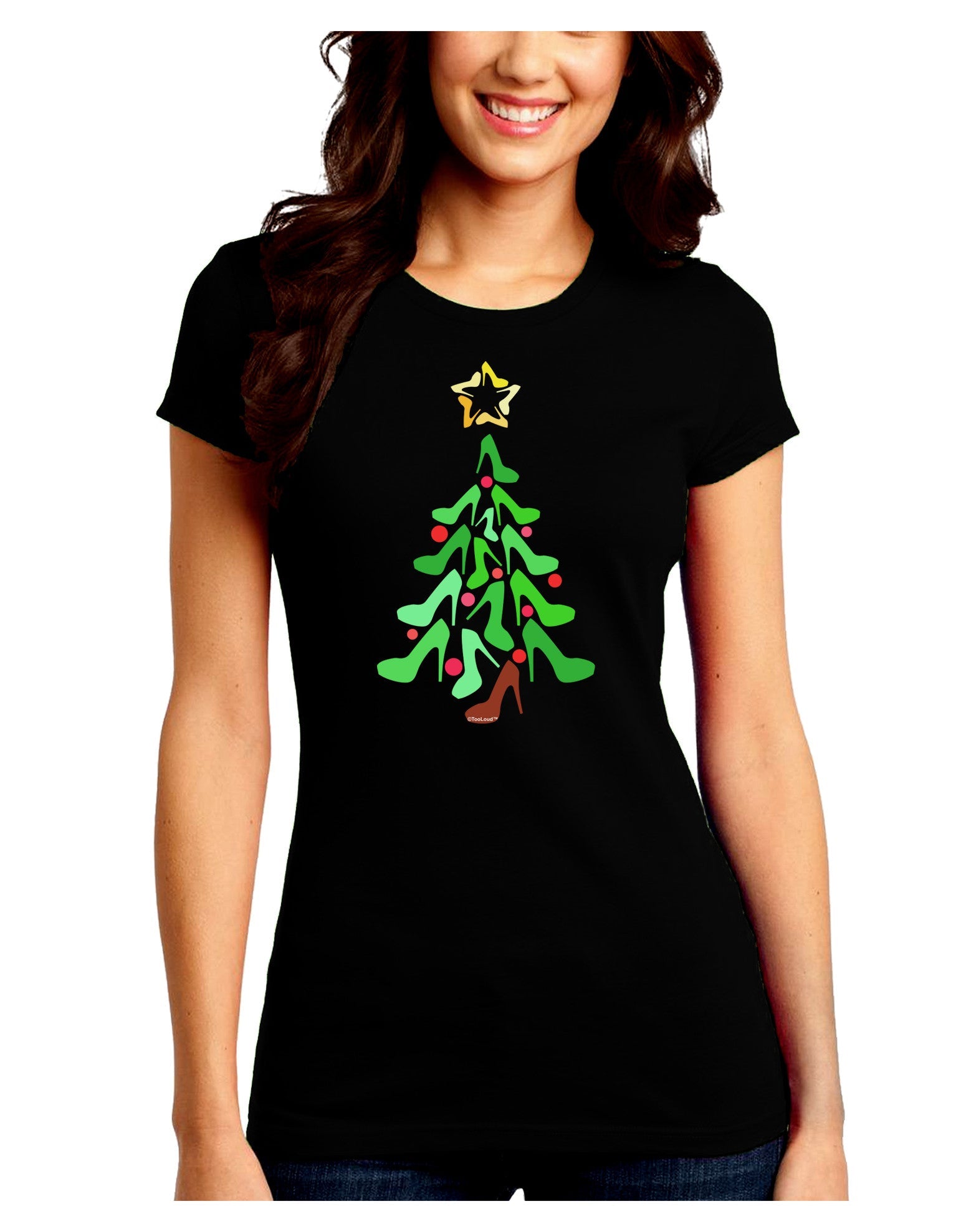 High Heels Shoes Christmas Tree Juniors Crew Dark T-Shirt-T-Shirts Juniors Tops-TooLoud-Black-Juniors Fitted Small-Davson Sales