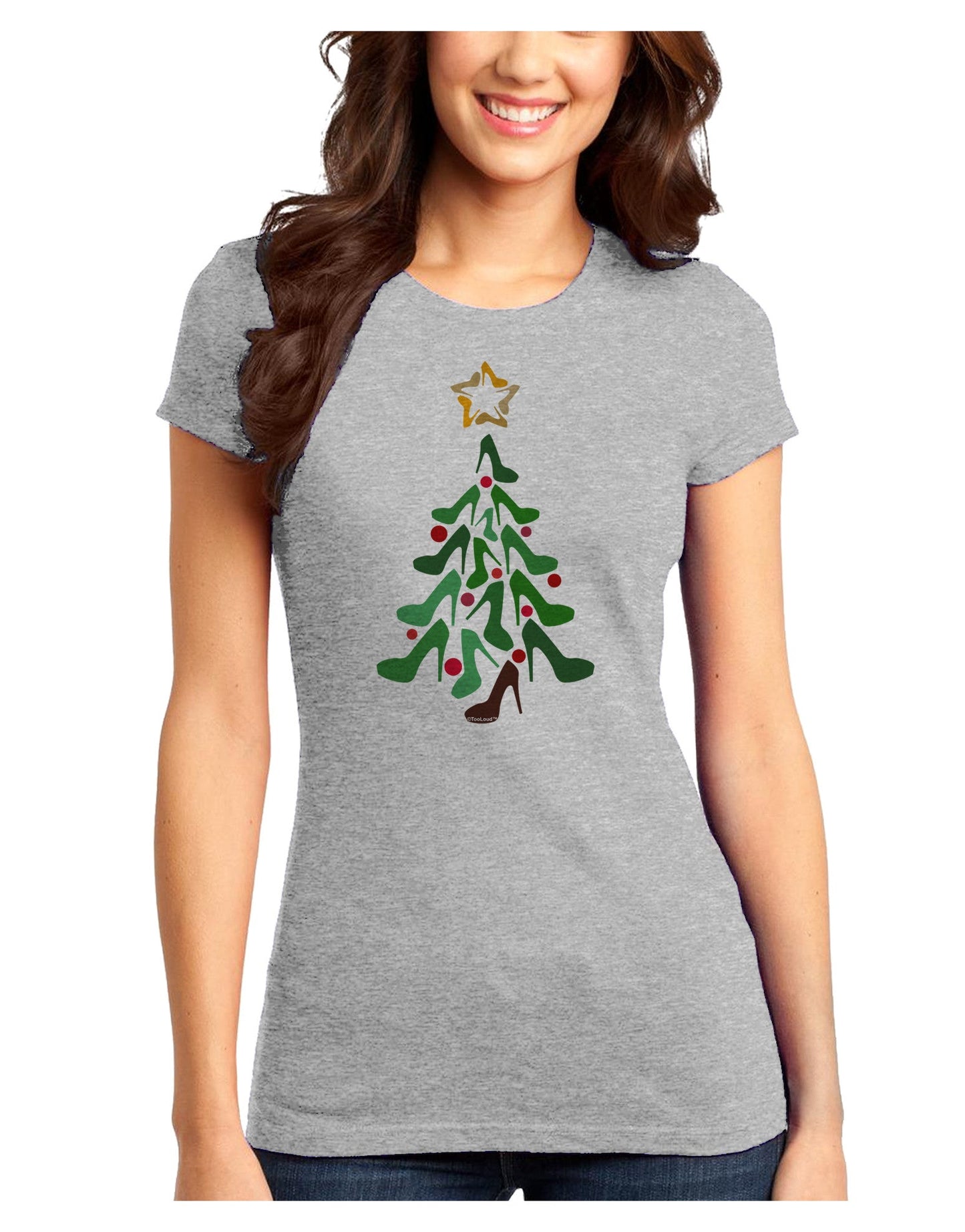 High Heels Shoes Christmas Tree Juniors T-Shirt-Womens Juniors T-Shirt-TooLoud-Ash-Gray-Juniors Fitted XS-Davson Sales