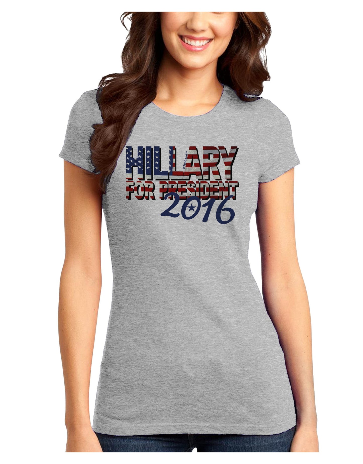 Hillary for President Flag Juniors T-Shirt-Womens Juniors T-Shirt-TooLoud-Ash-Gray-Juniors Fitted X-Small-Davson Sales