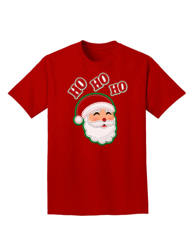 Ho Ho Ho Santa Claus Face Faux Applique Adult Dark T-Shirt-Mens T-Shirt-TooLoud-Red-Small-Davson Sales