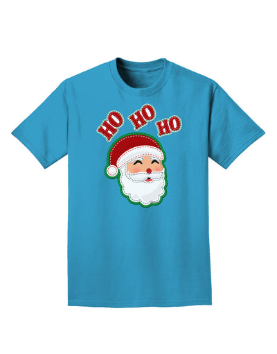 Ho Ho Ho Santa Claus Face Faux Applique Adult Dark T-Shirt-Mens T-Shirt-TooLoud-Turquoise-Small-Davson Sales