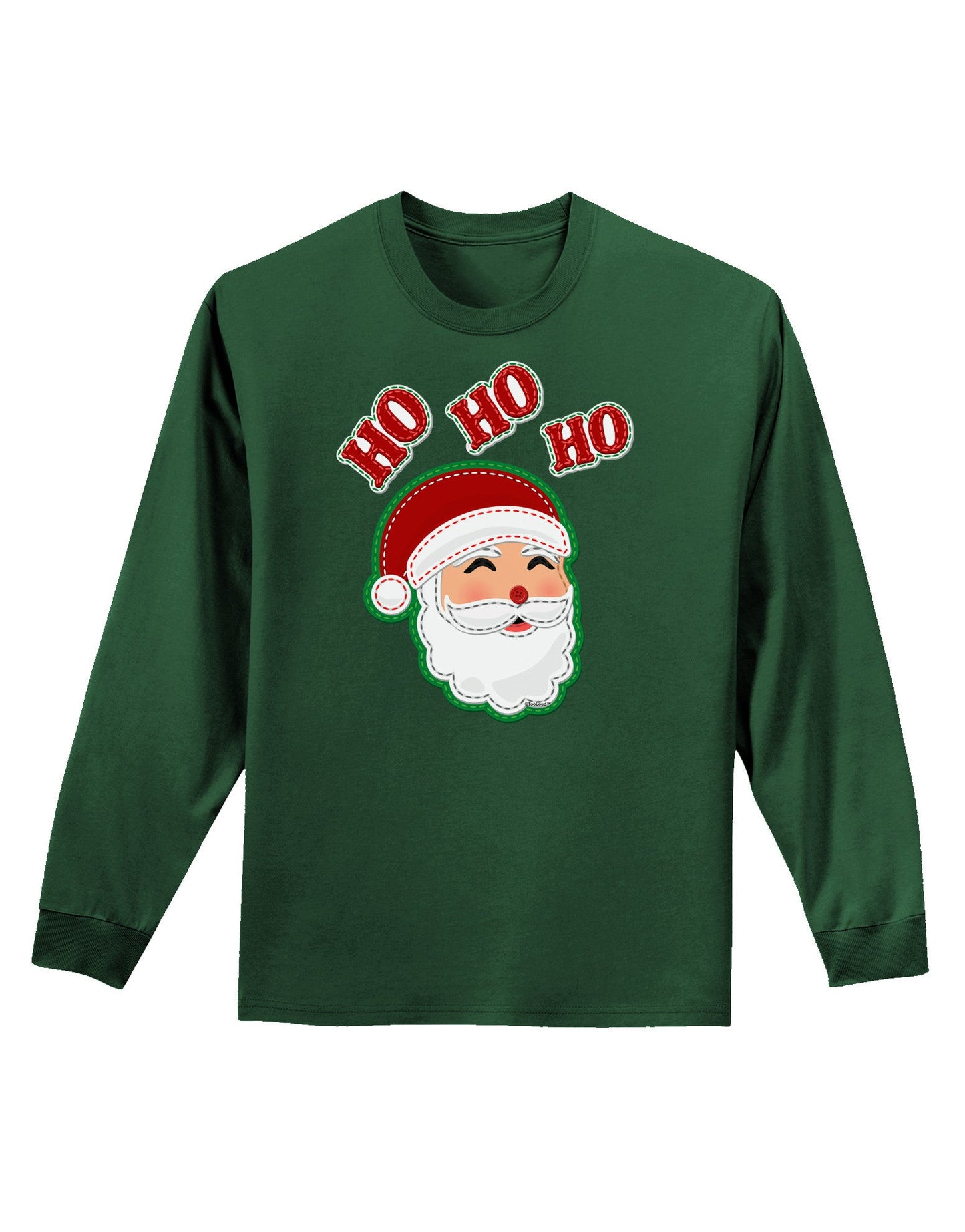 Ho Ho Ho Santa Claus Face Faux Applique Adult Long Sleeve Dark T-Shirt-TooLoud-Dark-Green-Small-Davson Sales