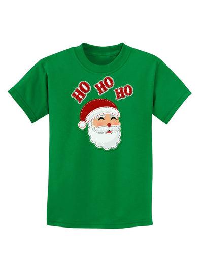 Ho Ho Ho Santa Claus Face Faux Applique Childrens Dark T-Shirt-Childrens T-Shirt-TooLoud-Kelly-Green-X-Small-Davson Sales