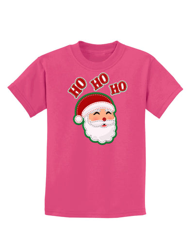 Ho Ho Ho Santa Claus Face Faux Applique Childrens Dark T-Shirt-Childrens T-Shirt-TooLoud-Sangria-X-Small-Davson Sales