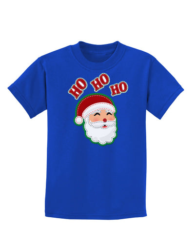 Ho Ho Ho Santa Claus Face Faux Applique Childrens Dark T-Shirt-Childrens T-Shirt-TooLoud-Royal-Blue-X-Small-Davson Sales