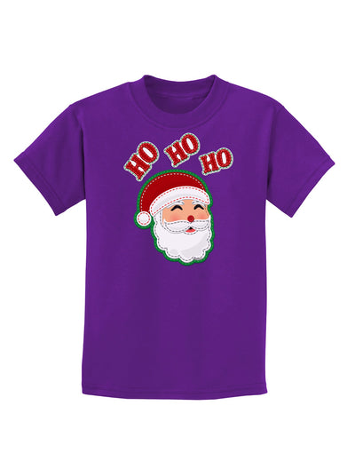 Ho Ho Ho Santa Claus Face Faux Applique Childrens Dark T-Shirt-Childrens T-Shirt-TooLoud-Purple-X-Small-Davson Sales