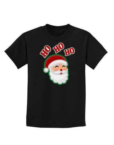 Ho Ho Ho Santa Claus Face Faux Applique Childrens Dark T-Shirt-Childrens T-Shirt-TooLoud-Black-X-Small-Davson Sales