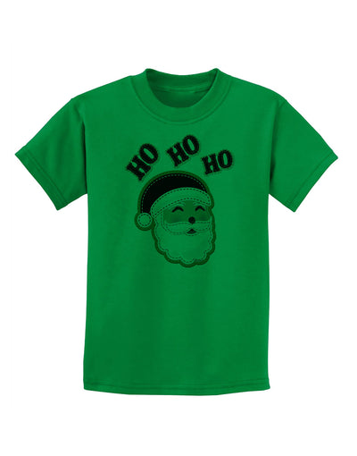 Ho Ho Ho Santa Claus Face Faux Applique Childrens T-Shirt-Childrens T-Shirt-TooLoud-Kelly-Green-X-Small-Davson Sales