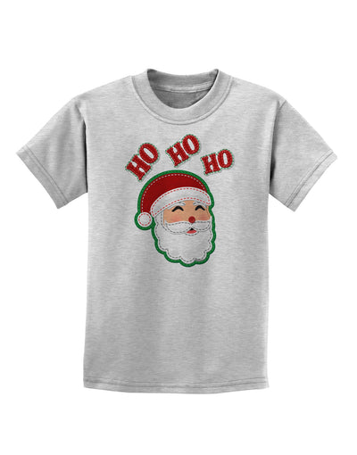 Ho Ho Ho Santa Claus Face Faux Applique Childrens T-Shirt-Childrens T-Shirt-TooLoud-AshGray-X-Small-Davson Sales
