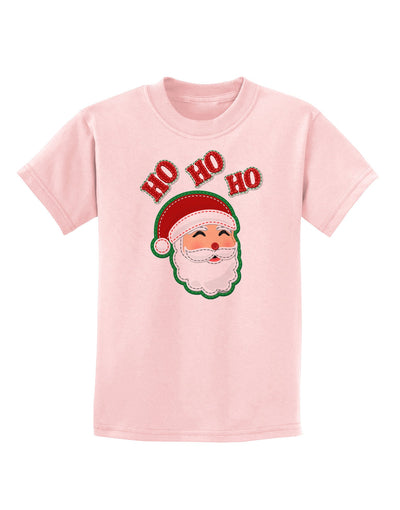 Ho Ho Ho Santa Claus Face Faux Applique Childrens T-Shirt-Childrens T-Shirt-TooLoud-PalePink-X-Small-Davson Sales