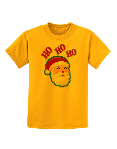 Ho Ho Ho Santa Claus Face Faux Applique Childrens T-Shirt-Childrens T-Shirt-TooLoud-Gold-X-Small-Davson Sales