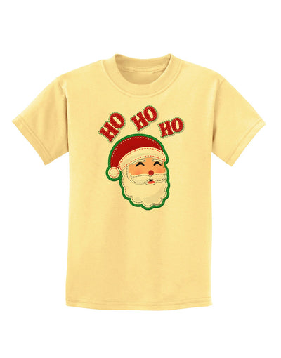 Ho Ho Ho Santa Claus Face Faux Applique Childrens T-Shirt-Childrens T-Shirt-TooLoud-Daffodil-Yellow-X-Small-Davson Sales