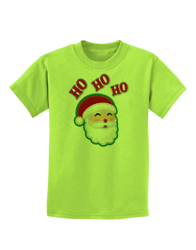 Ho Ho Ho Santa Claus Face Faux Applique Childrens T-Shirt-Childrens T-Shirt-TooLoud-Lime-Green-X-Small-Davson Sales