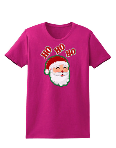 Ho Ho Ho Santa Claus Face Faux Applique Womens Dark T-Shirt-TooLoud-Hot-Pink-Small-Davson Sales