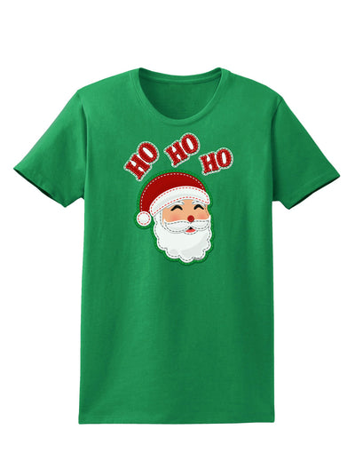 Ho Ho Ho Santa Claus Face Faux Applique Womens Dark T-Shirt-TooLoud-Kelly-Green-X-Small-Davson Sales