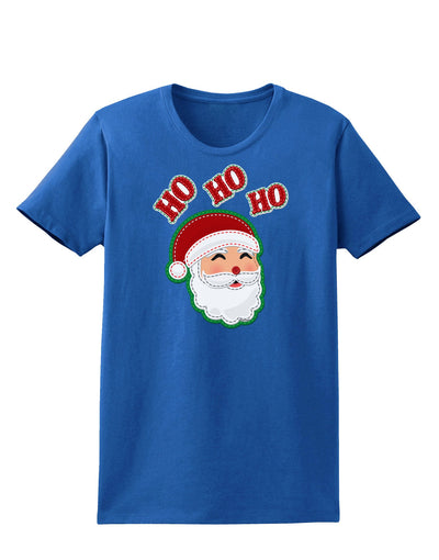 Ho Ho Ho Santa Claus Face Faux Applique Womens Dark T-Shirt-TooLoud-Royal-Blue-X-Small-Davson Sales