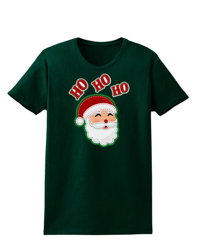 Ho Ho Ho Santa Claus Face Faux Applique Womens Dark T-Shirt-TooLoud-Forest-Green-Small-Davson Sales