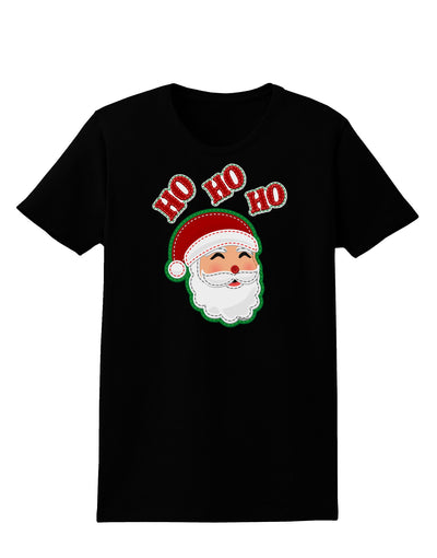 Ho Ho Ho Santa Claus Face Faux Applique Womens Dark T-Shirt-TooLoud-Black-X-Small-Davson Sales