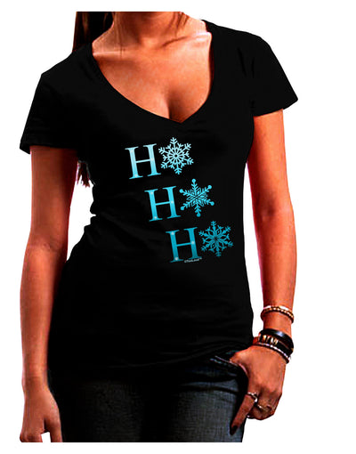 Ho Ho Ho Snowflakes Juniors V-Neck Dark T-Shirt-Womens V-Neck T-Shirts-TooLoud-Black-Juniors Fitted Small-Davson Sales