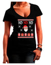 Ho Ho Ho Ugly Christmas Sweater Juniors V-Neck Dark T-Shirt-Womens V-Neck T-Shirts-TooLoud-Black-Juniors Fitted Small-Davson Sales