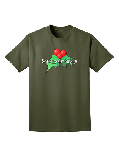 Holly Seasons Greetings Text Adult Dark T-Shirt by TooLoud-Mens T-Shirt-TooLoud-Military-Green-Small-Davson Sales