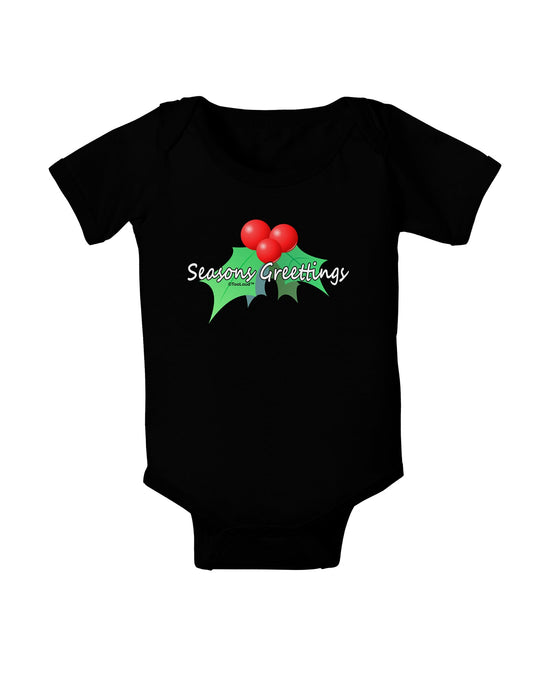 Holly Seasons Greetings Text Baby Romper Bodysuit Dark by TooLoud-Baby Romper-TooLoud-Black-06-Months-Davson Sales