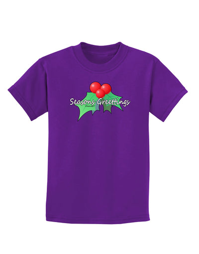 Holly Seasons Greetings Text Childrens Dark T-Shirt by TooLoud-Childrens T-Shirt-TooLoud-Purple-X-Small-Davson Sales