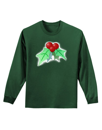 Holly Watercolor Adult Long Sleeve Dark T-Shirt-TooLoud-Dark-Green-Small-Davson Sales