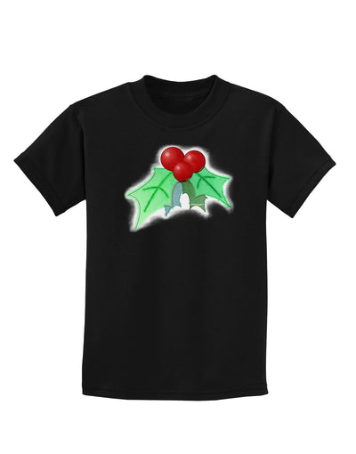 Holly Watercolor Childrens Dark T-Shirt-Childrens T-Shirt-TooLoud-Black-X-Small-Davson Sales